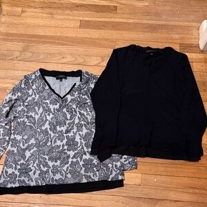 Lane Bryant Black Knit Sweater & Black/White Floral V-Neck Top - Two-Piece Set